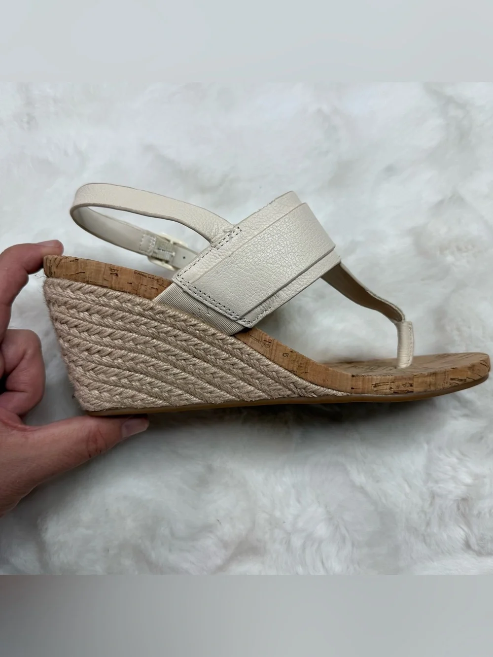 Alex Marie Women’s Size 9M Ivory Leather Cork Wedge Sandalsv
